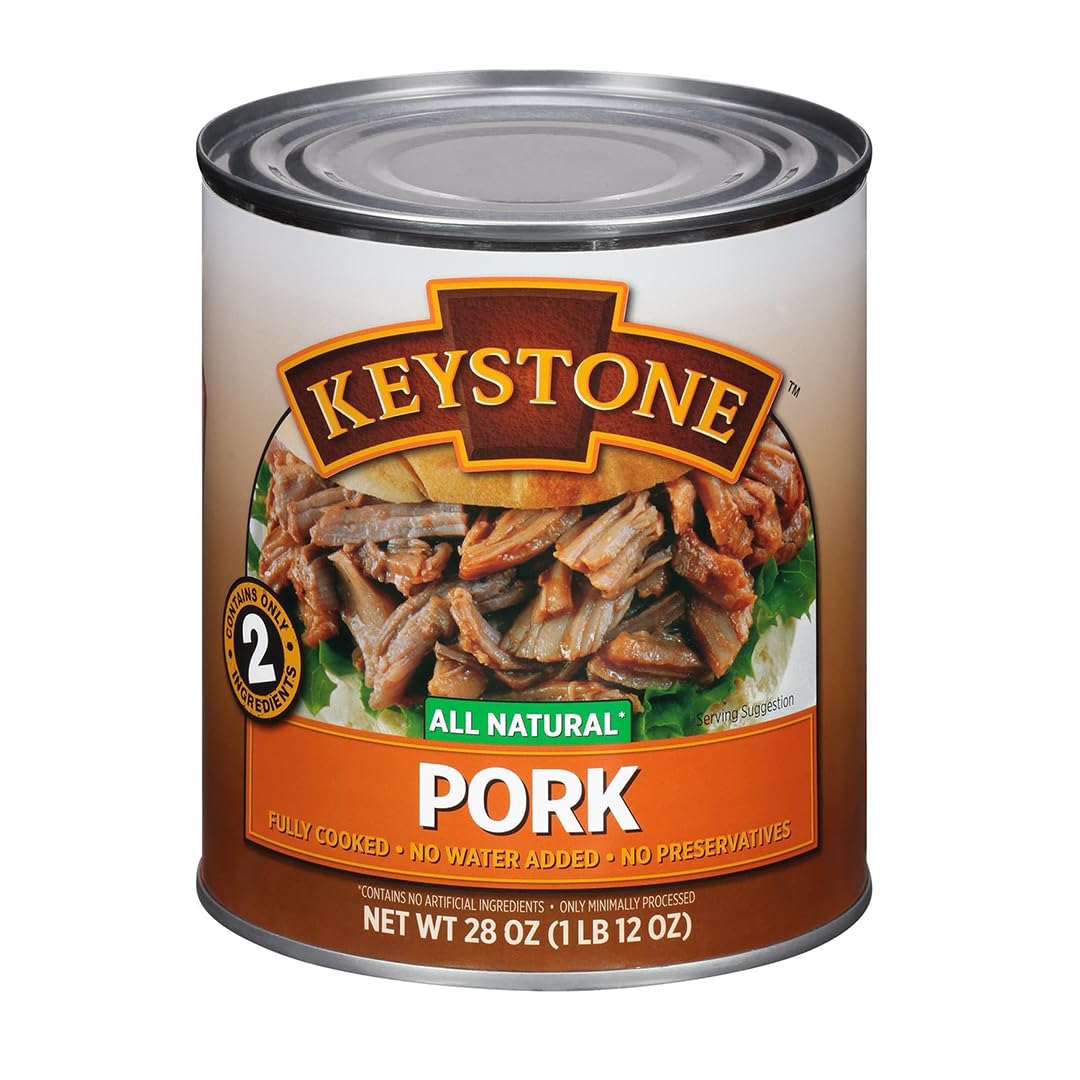Keystone Meats All Natural Canned Pork 28 Ounce Long Term Shelf Life Emergency Survival Food Canned Meat | Fully Cooked Ready To Eat | No Water Added | Gluten Free No Carbs Family Pack Of 1