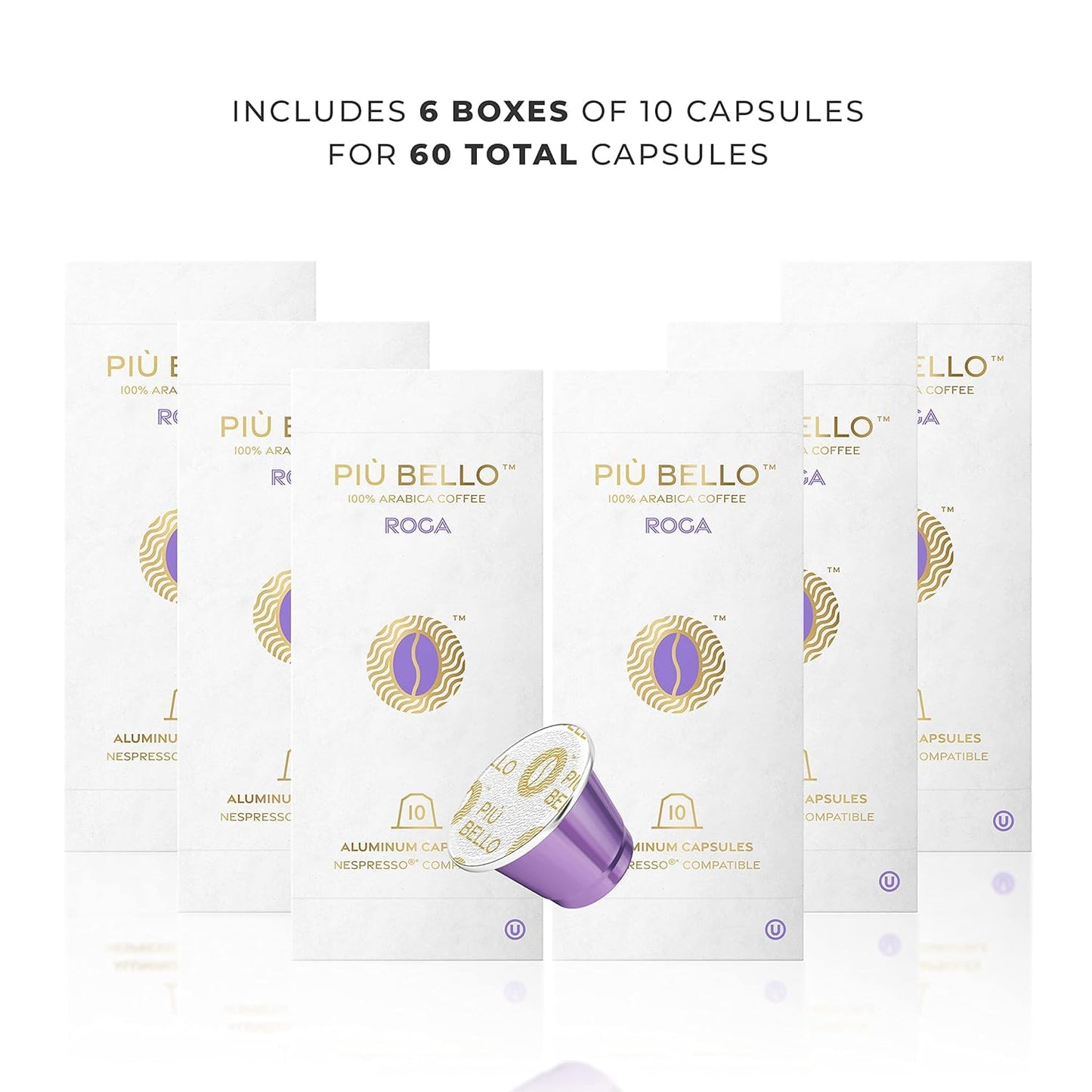PIU BELLO Roga Espresso Coffee Pods for Nespresso – Rich & Balanced Taste – 60 Count – Kosher Certified
