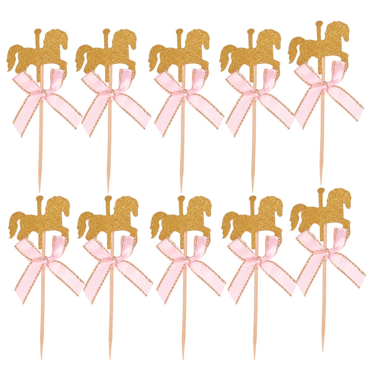 NUOBESTY 20Pcs Carousel Horse Cupcake Toppers Horse Cake Decoration Cake Picks for Birthday Wedding Baby Shower Party Supplies