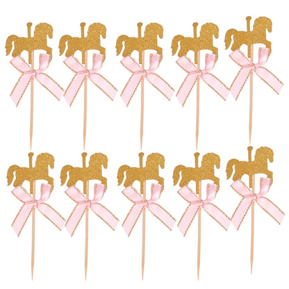 NUOBESTY 20Pcs Carousel Horse Cupcake Toppers Horse Cake Decoration Cake Picks for Birthday Wedding Baby Shower Party Supplies