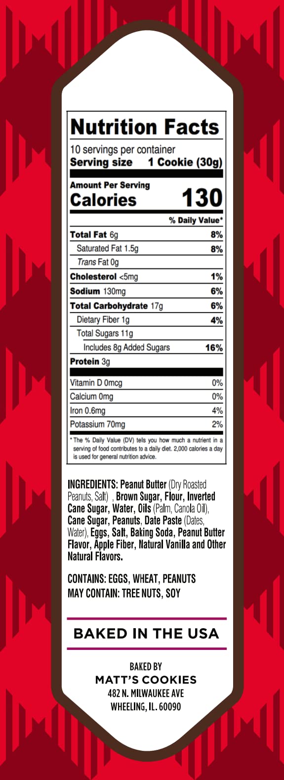 Matt'S Bakery | Peanut Butter Cookies | Soft-Baked, Non-Gmo, All-Natural Ingredients; Single Pack Of Cookies (10.5Oz)