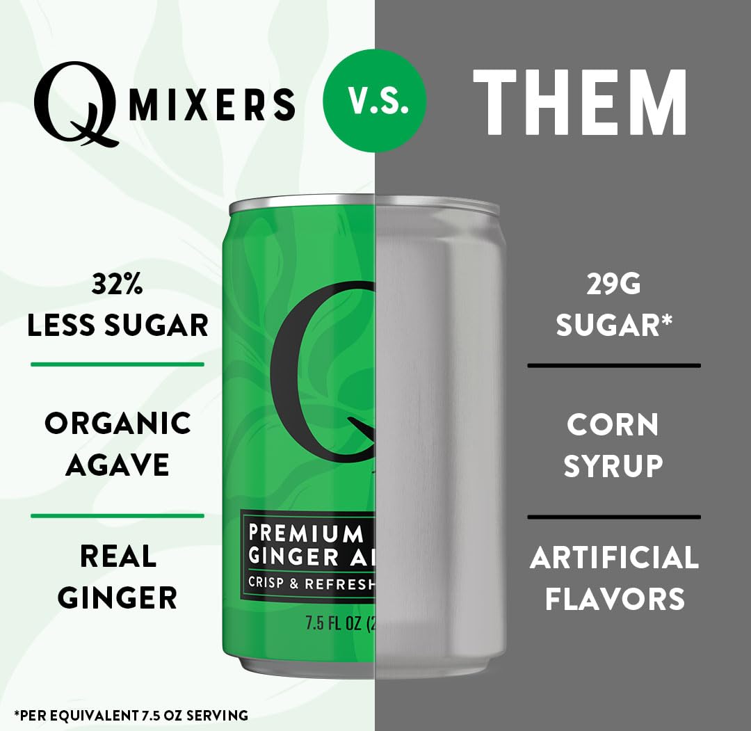 Q MIXERS Ginger Ale - Real Ginger & Organic Agave, 7.5 Fl Oz Cans, Pack of 8, Perfect for Cocktails & Mocktails