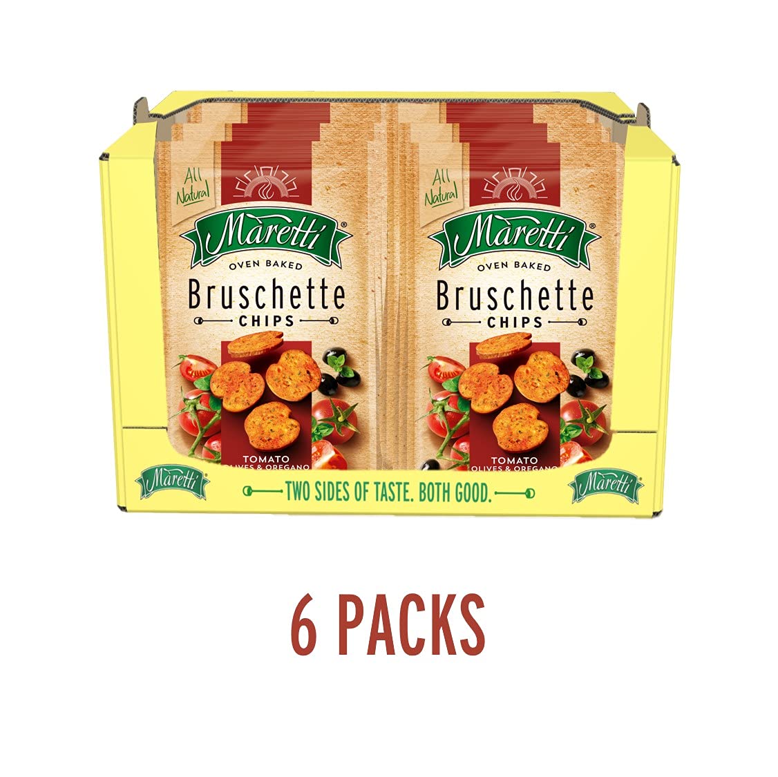 Maretti - Bruschette Chips With Tomato, Olives & Oregano - All Natural Oven Baked Bagel Chips - Good For Vegetarians - Party Sna