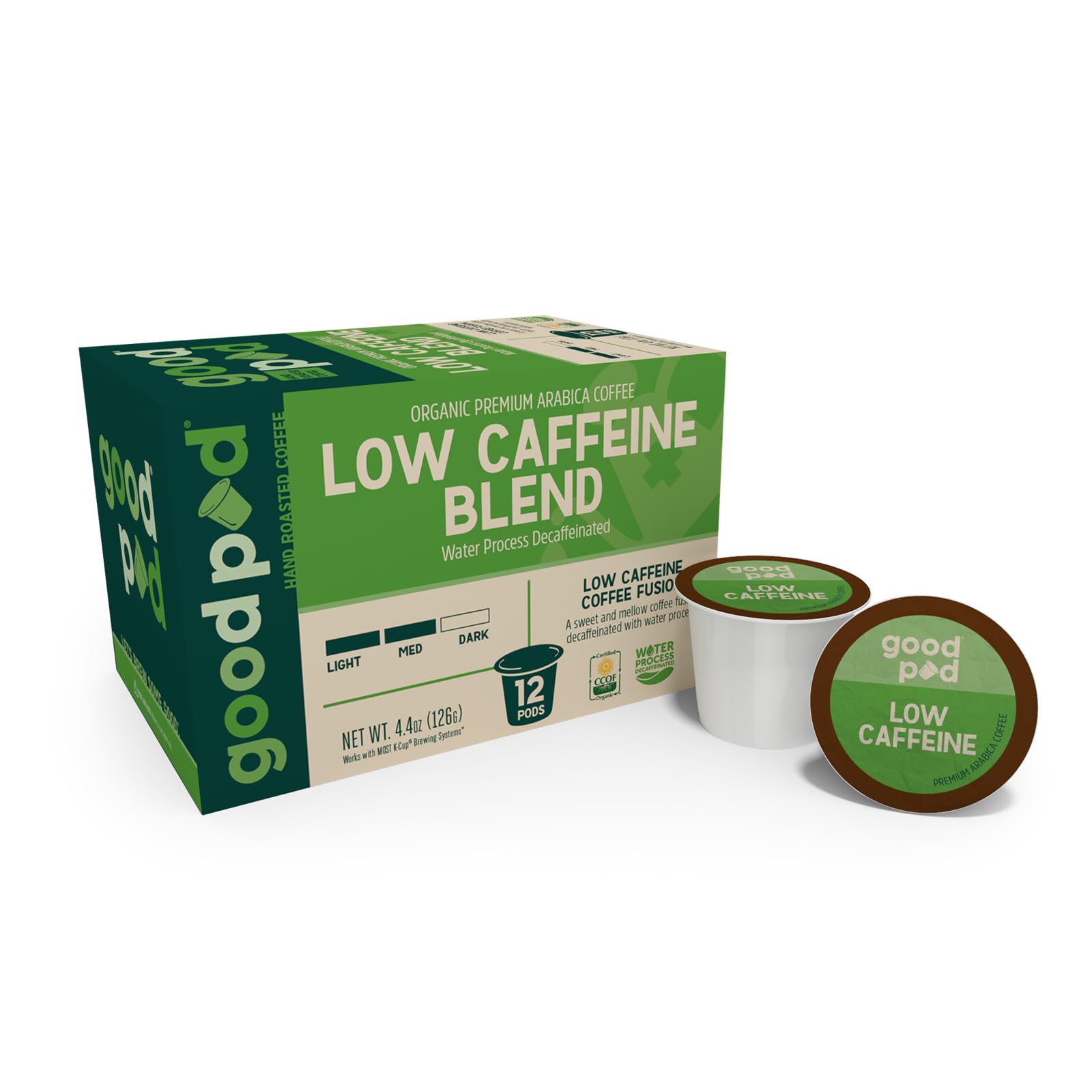 INDEPENDENCE COFFEE CO. Low Caffeine Blend Coffee K Cup Pods, Organic Arabica, Medium Roast, 12 Count