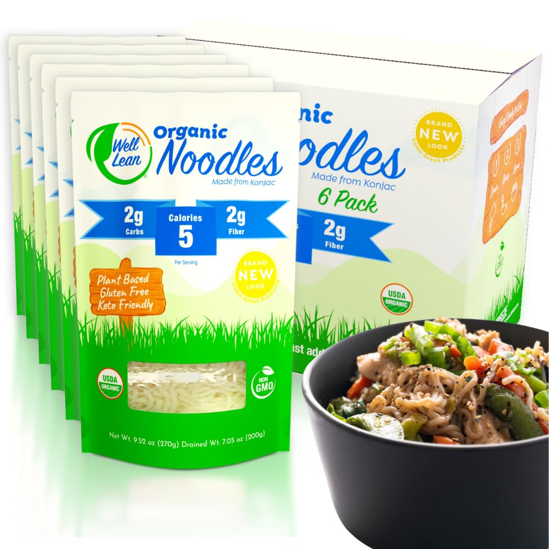 Well Lean Organic Konjac Shirataki Noodles - Zero Carb, Keto Pasta, USDA Organic Healthy Noodles - Low Carb Pasta - 100% Plant-B