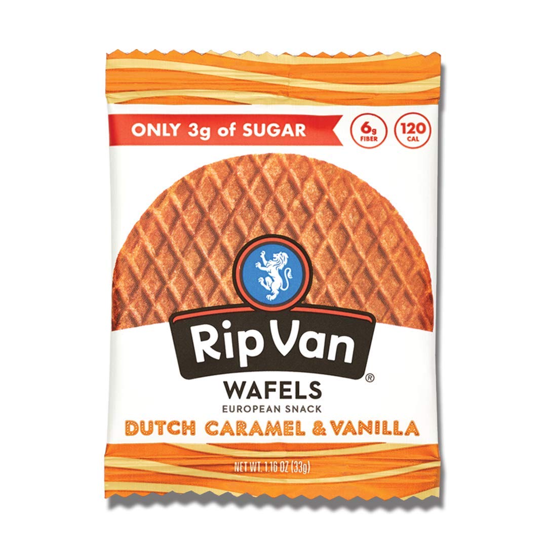 Rip Van Wafels Dutch Caramel & Vanilla Stroopwafels - Healthy Snacks - Non Gmo- Keto Friendly - Office Snacks - Low Sugar (3G) - Low Calorie- 48 Pack