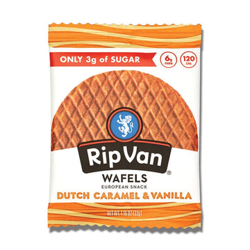 Rip Van Wafels Dutch Caramel & Vanilla Stroopwafels - Healthy Snacks - Non Gmo- Keto Friendly - Office Snacks - Low Sugar (3G) - Low Calorie- 48 Pack