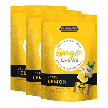 Bali'S Best Ginger Chews - Zesty Lemon Flavor (3 Pack) 100% Real Ginger, Sweet Spicy Chewy Lemon Ginger Candies, 3X 5.08Oz 144G
