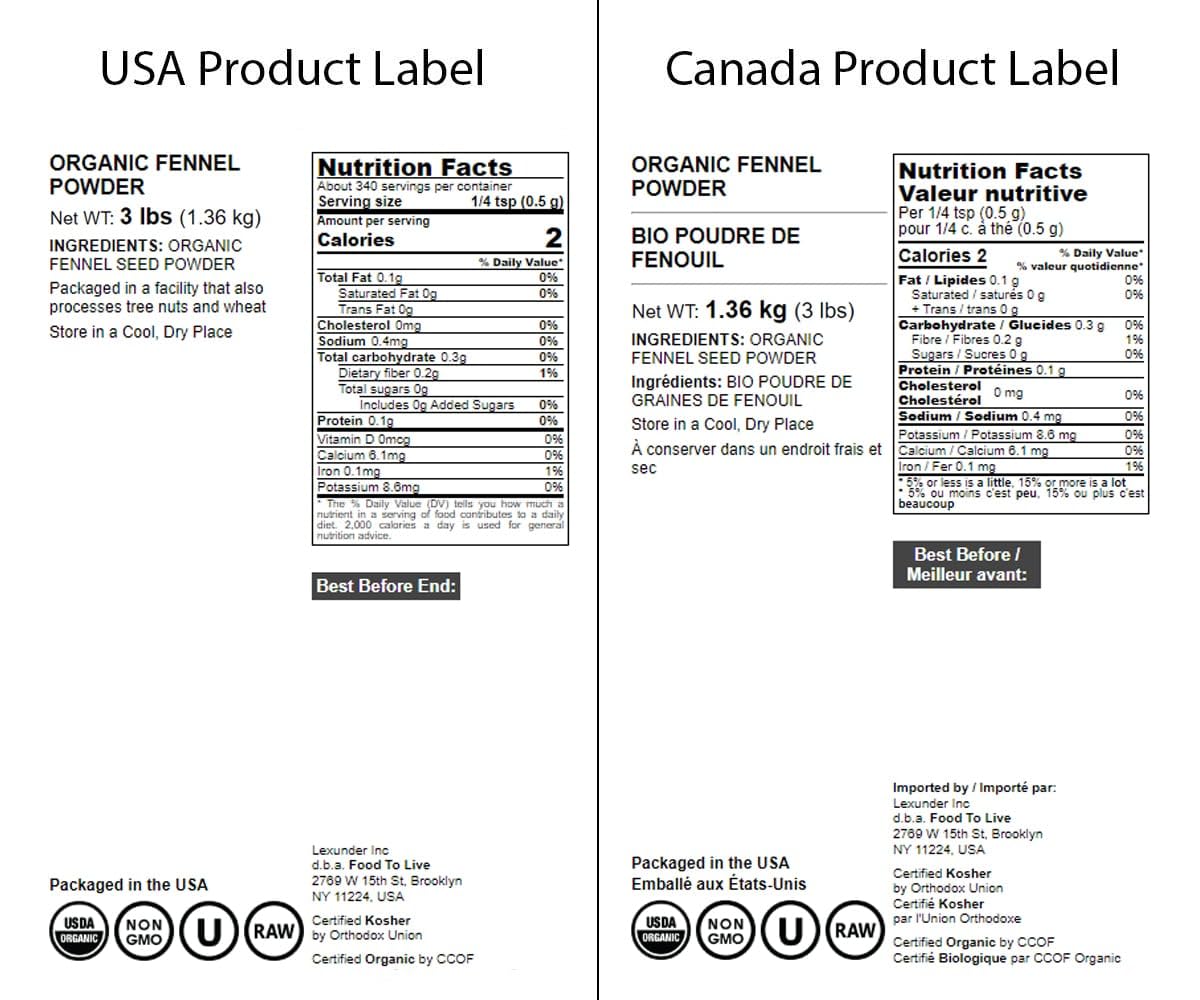 Food To Live - Organic Fennel Seed Powder, 3 Pounds - Aromatic & Versatile Flavor. Pure & Non-Gmo. Rich In Vitamins & Fiber. Gro