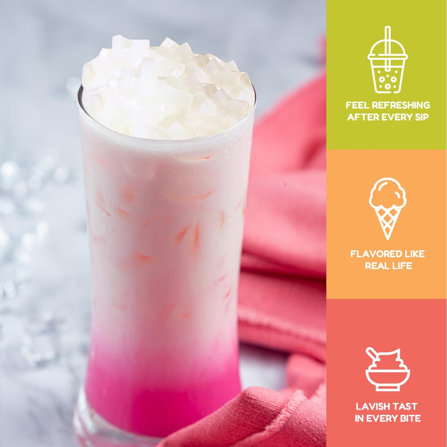 Fanale Coconut Jelly Topping nata de coco for Bubble Tea 400 g | Lychee Jelly | for Boba Tea  Smoothies  Slushes  Desserts 400g