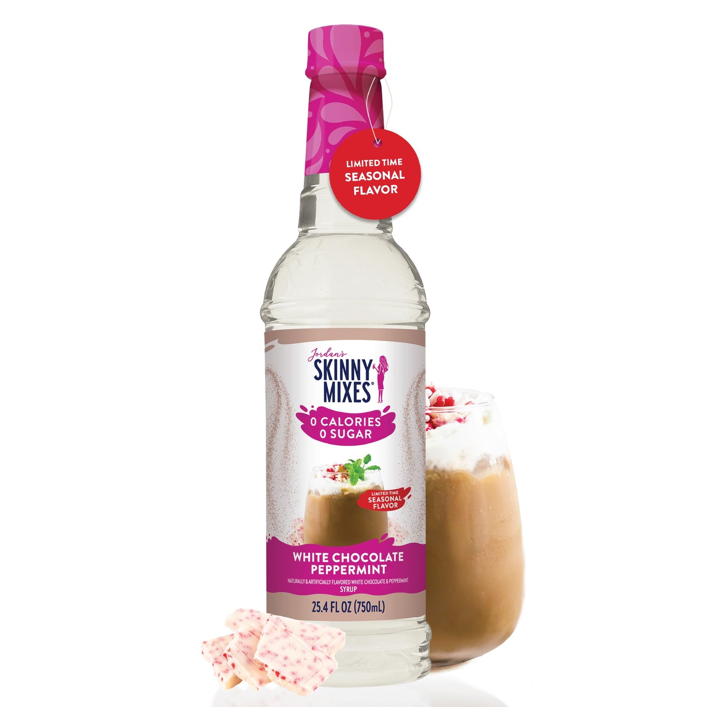 Jordans Skinny Syrups White Chocolate Peppermint Flavor Drink Mix, Sugar Free, Keto Friendly, 25.4 Fl Oz, Pack of 1