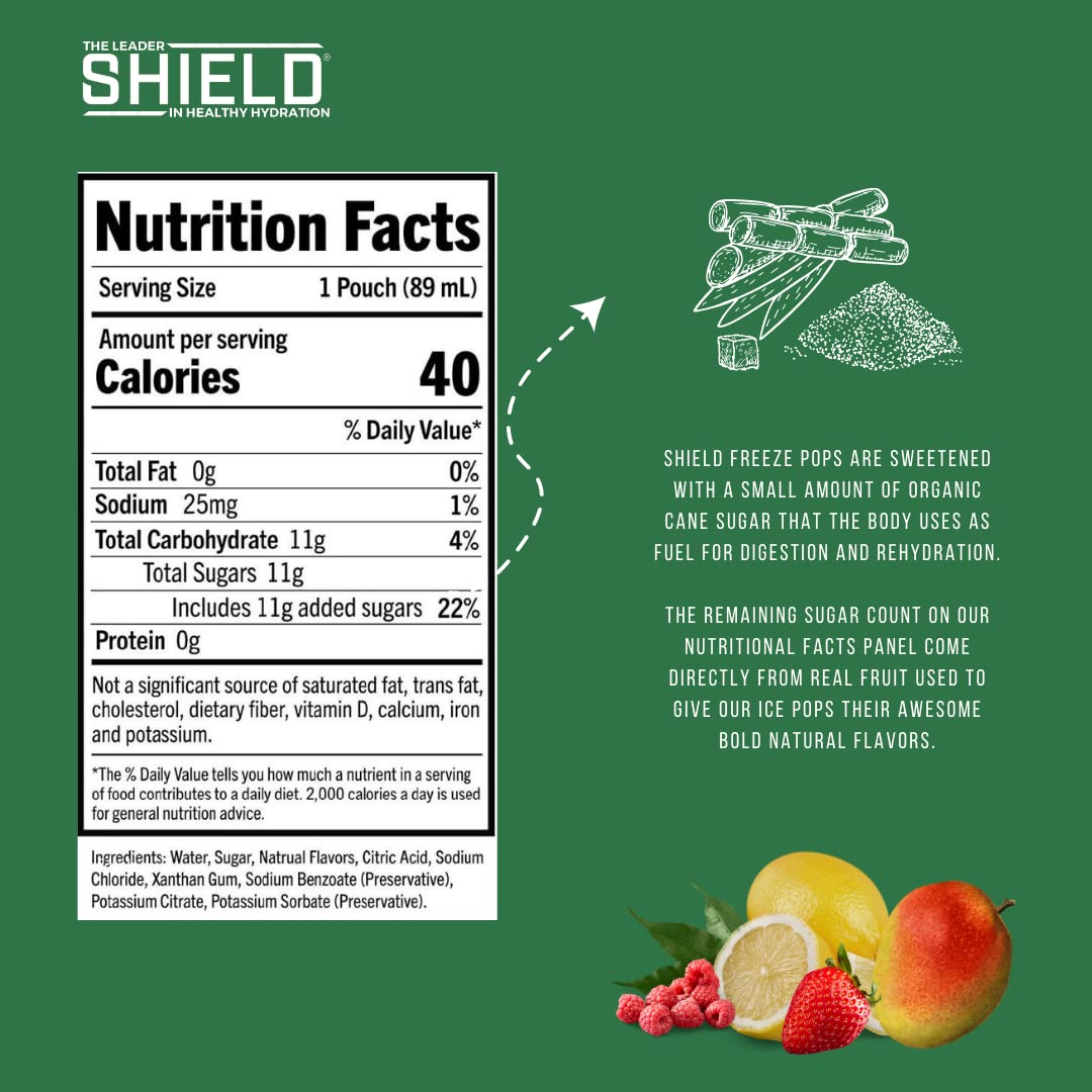 Shield Electrolyte Healthy Freezer Pops 36Pk Assorted Bars, 40 Cal, Electrolytes, Scientifically Balanced, Great Tasting Cooling