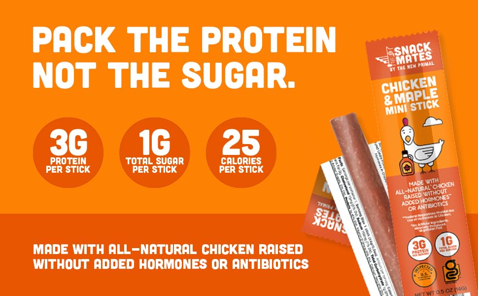 (Pack Of 1) Chicken & Maple Mini Sticks By The New Primal, Gluten Free Healthy Snacks For Kids, Low Sugar High Protein Back To S