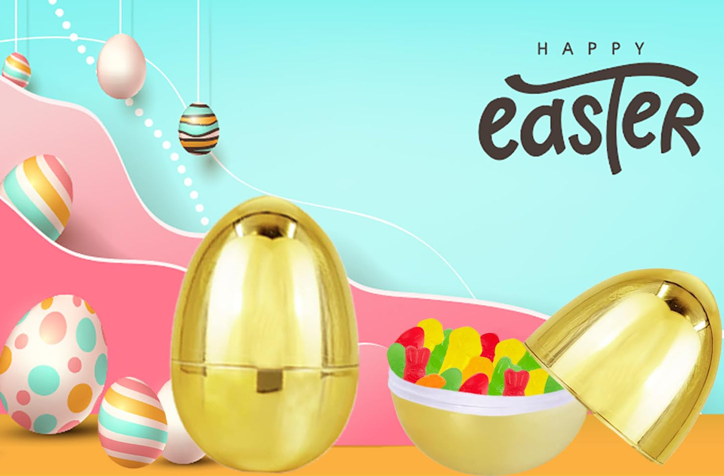 Chochkees 6 Inch Jumbo Golden Easter Eggs 6 Pack Metallic Gold, Goodie Basket Prize, 6'' Inch (6-Pack)