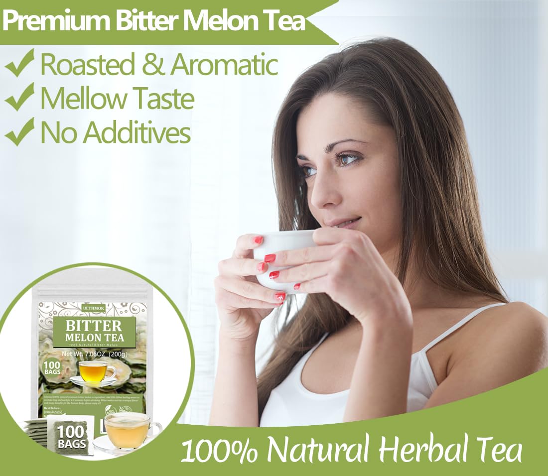ULTHMOK Bitter Melon Tea Bags, 100% Pure, Caffeine-Free, 100 Count