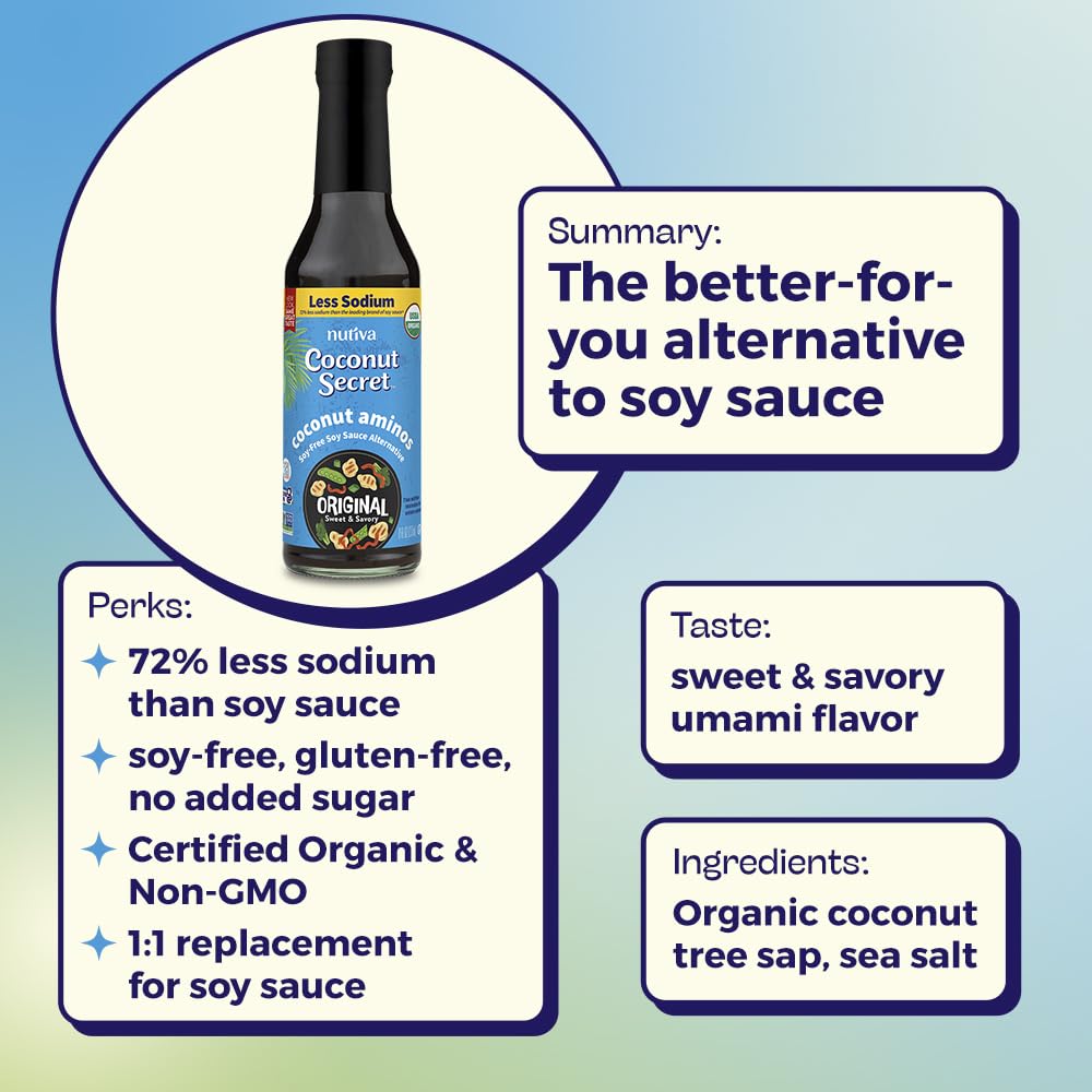 Coconut Secret Coconut Aminos - 8 Fl Oz - Low Sodium Soy Sauce Alternative, Low-Glycemic - Organic, Vegan, Non-Gmo, Gluten-Free, Kosher - Keto, Paleo, Whole 30 - 48 Servings