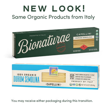 Bionaturae Capellini Pasta Noodles - Durum Semolina Pasta, Kosher, High Protein, Non-Gmo, Usda Certified, Durum Semolina Capelli