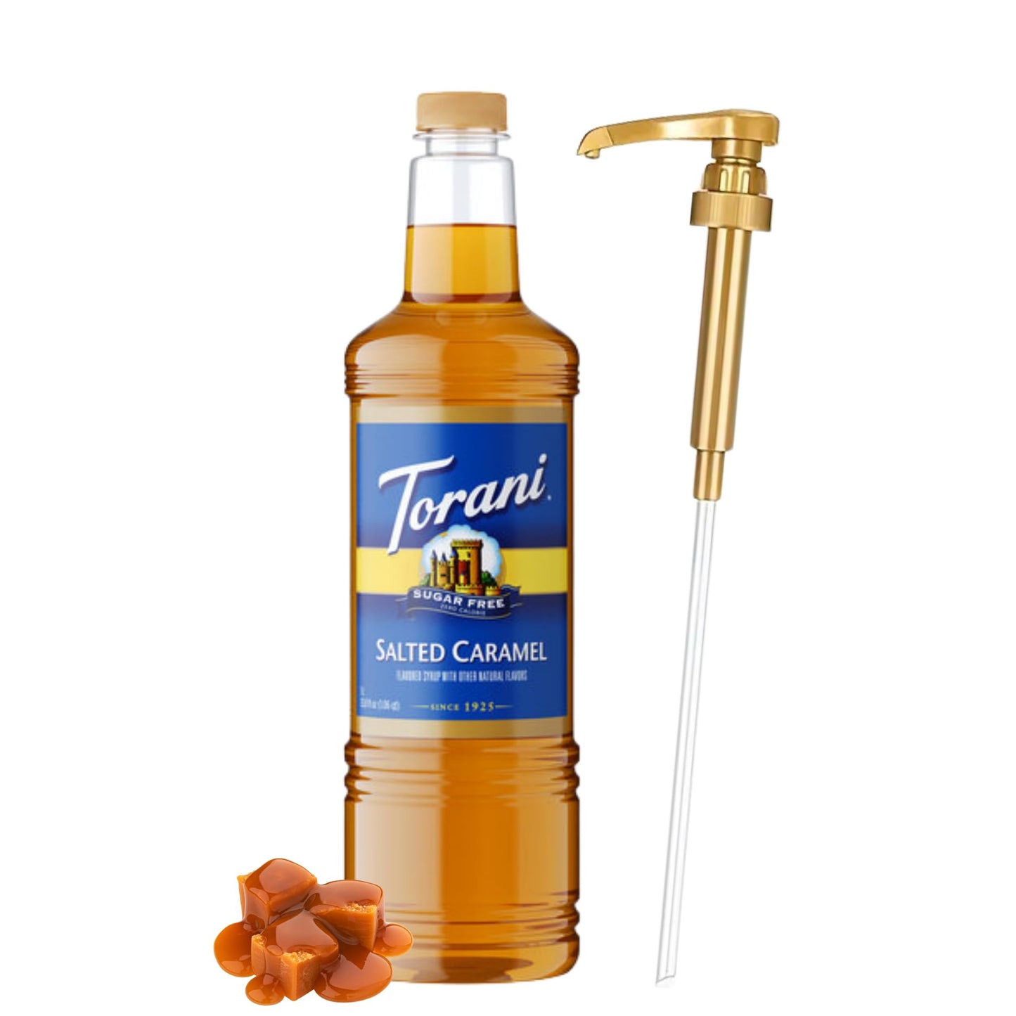 Torani Sugar Free Salted Caramel Syrup 1 Liter Bottle With Pump Dispenser - Zero Calorie Flavored Coffee Syrup For Lattes  Cold Brews  Teas  Mixed Flavors & Desserts - Keto Friendly