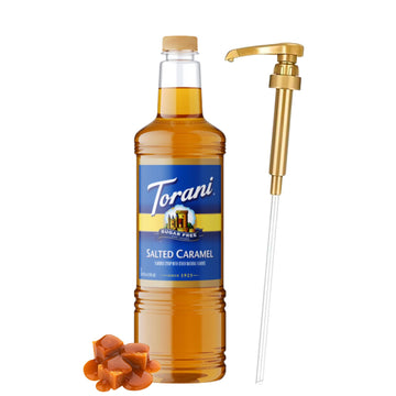 Torani Sugar Free Salted Caramel Syrup 1 Liter Bottle With Pump Dispenser - Zero Calorie Flavored Coffee Syrup For Lattes  Cold Brews  Teas  Mixed Flavors & Desserts - Keto Friendly