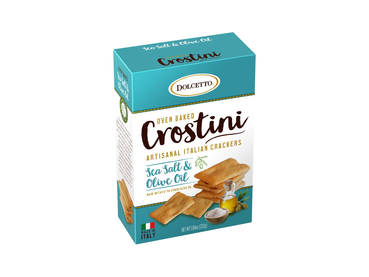 Dolcetto Oven Baked Crostini Crackers, Sea Salt & Olive Oil, 7.05 Oz (Pack of 3), Artisanal Italian, Halal