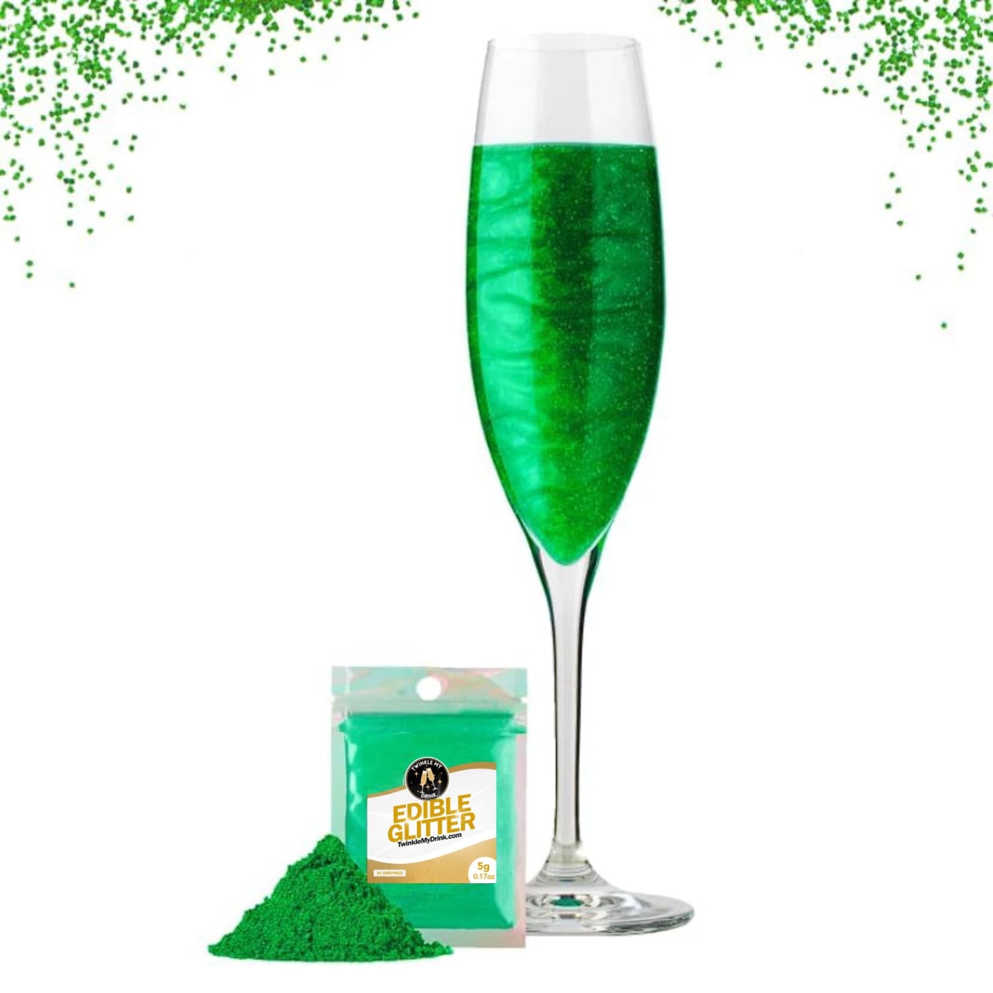 Twinkle My Drink St Patricks Green 2.0 Premium Edible Glitter for Drinks | St Patricks Cocktail Decorations | St Patricks Party 