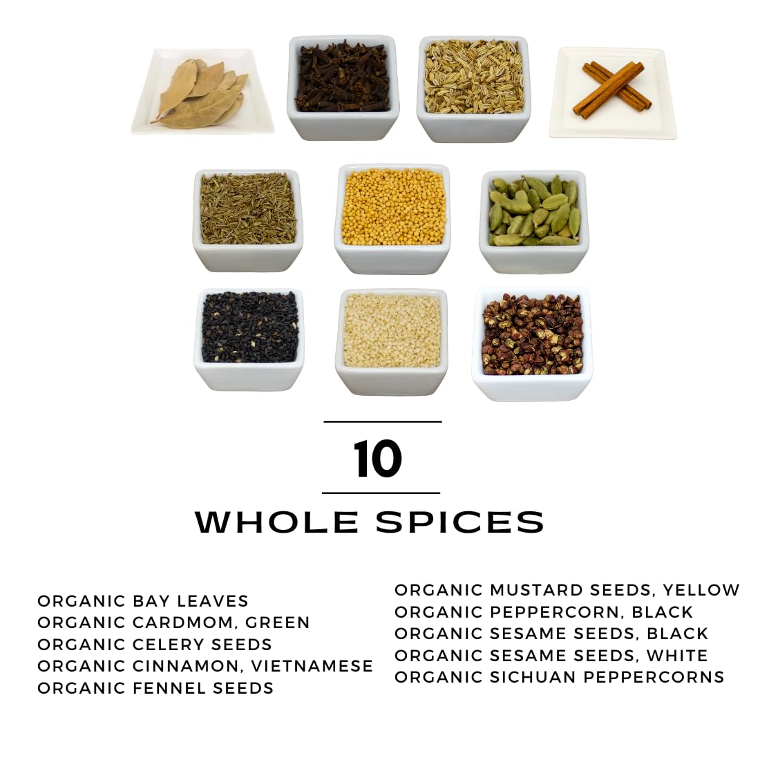 Organic Whole Spice Starter Gift Set Kit | Bay Leaves | Black Peppercorn | Green Cardamom | Celery Seeds | Vietnamese Cinnamon S