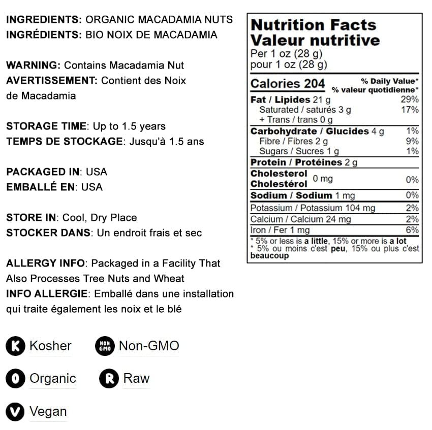 Food To Live Organic Whole Macadamia Nuts, 8 Ounces - Non-Gmo, Raw, Shelled, Unsalted, Kosher, Vegan, Bulk. Keto Snack. Buttery