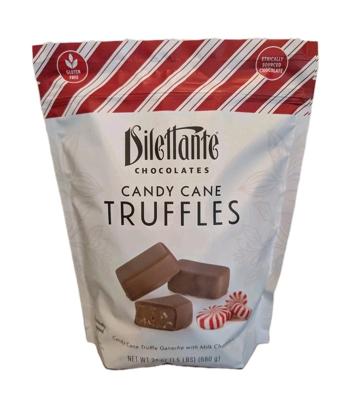 Dilettante Chocolates Candy Cane Truffles  Milk Chocolate Peppermint Ganache  Ethically Sourced  24 Oz ~69 Pieces Individually Wrapped