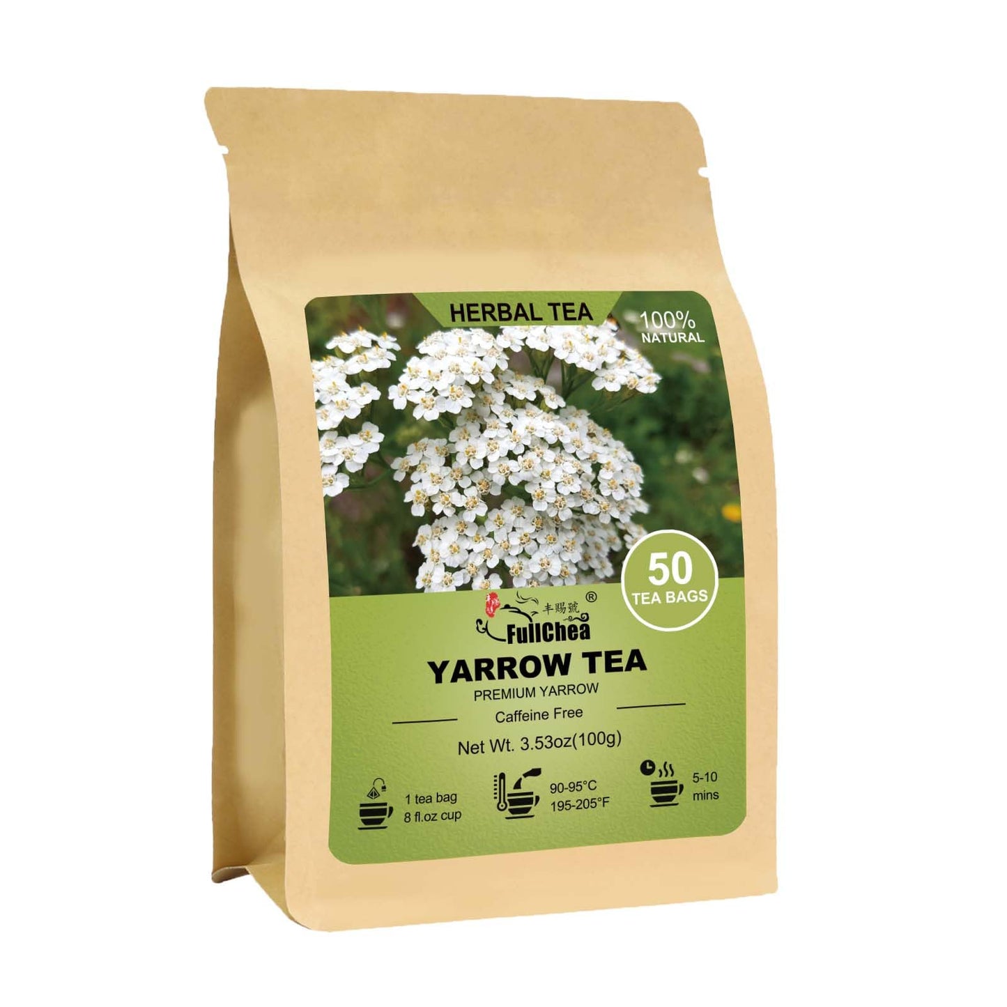 Fullchea - Yarrow Tea Bags  50 Count  2G/Bag - Top-Grade Yarrow Herb - Non-Gmo - Energy Blend-Free - Aid Digestion & Boost Immunity