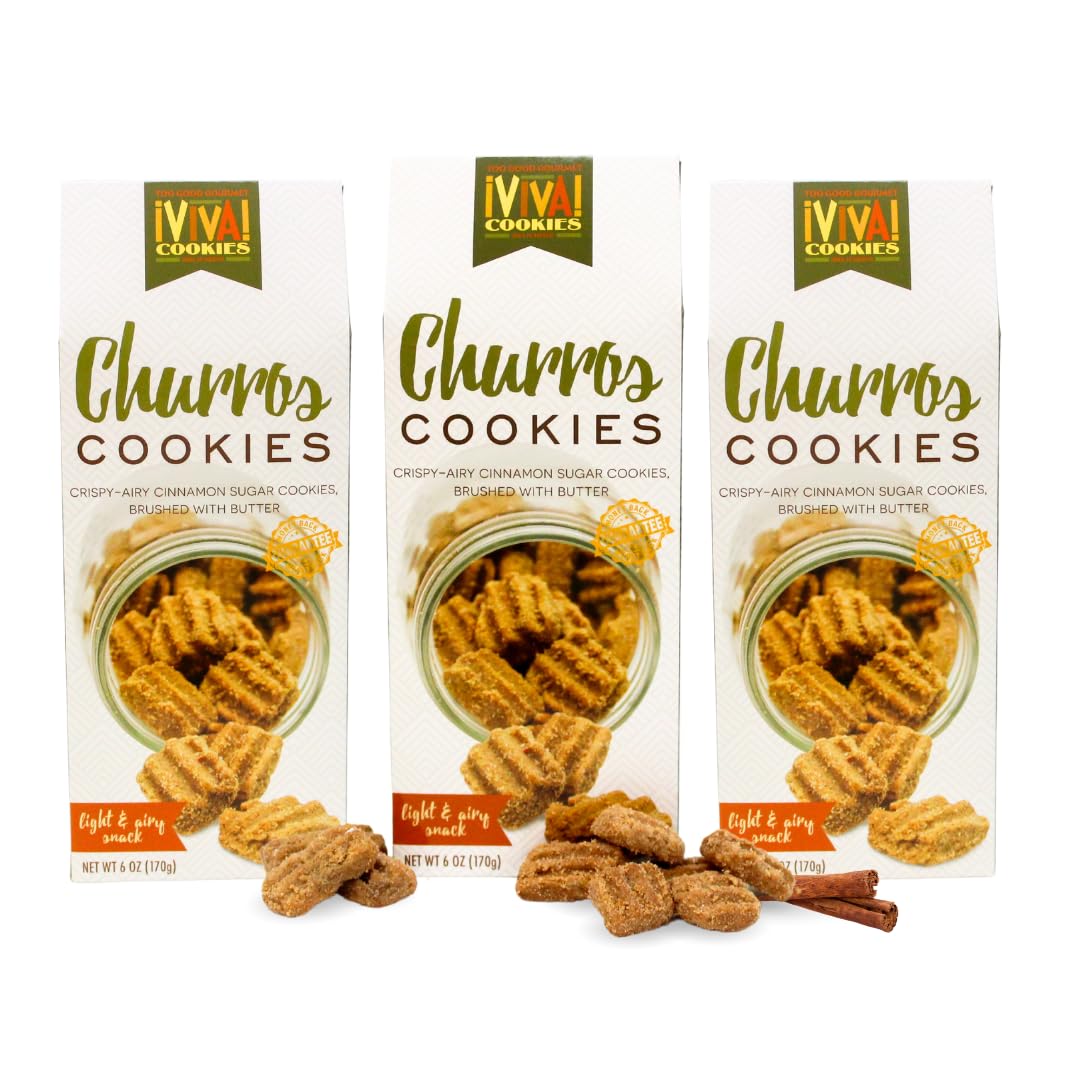 Too Good Gourmet Churros Cookies, 3 Pack Crispy-Airy Cinnamon Sugar Cookies (Pack of 3, 6oz Box)