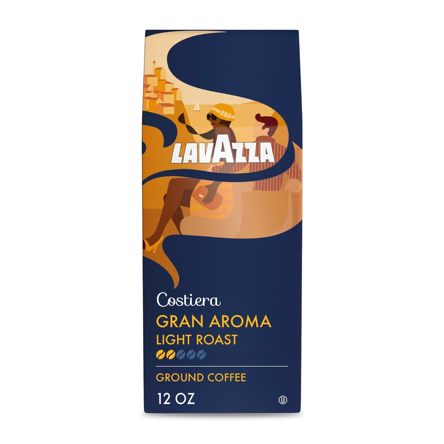 Lavazza Costiera Gran Aroma Ground Coffee, Light Roast, 12oz Bag, 100% Arabica, Smooth Taste, Model 041953075059