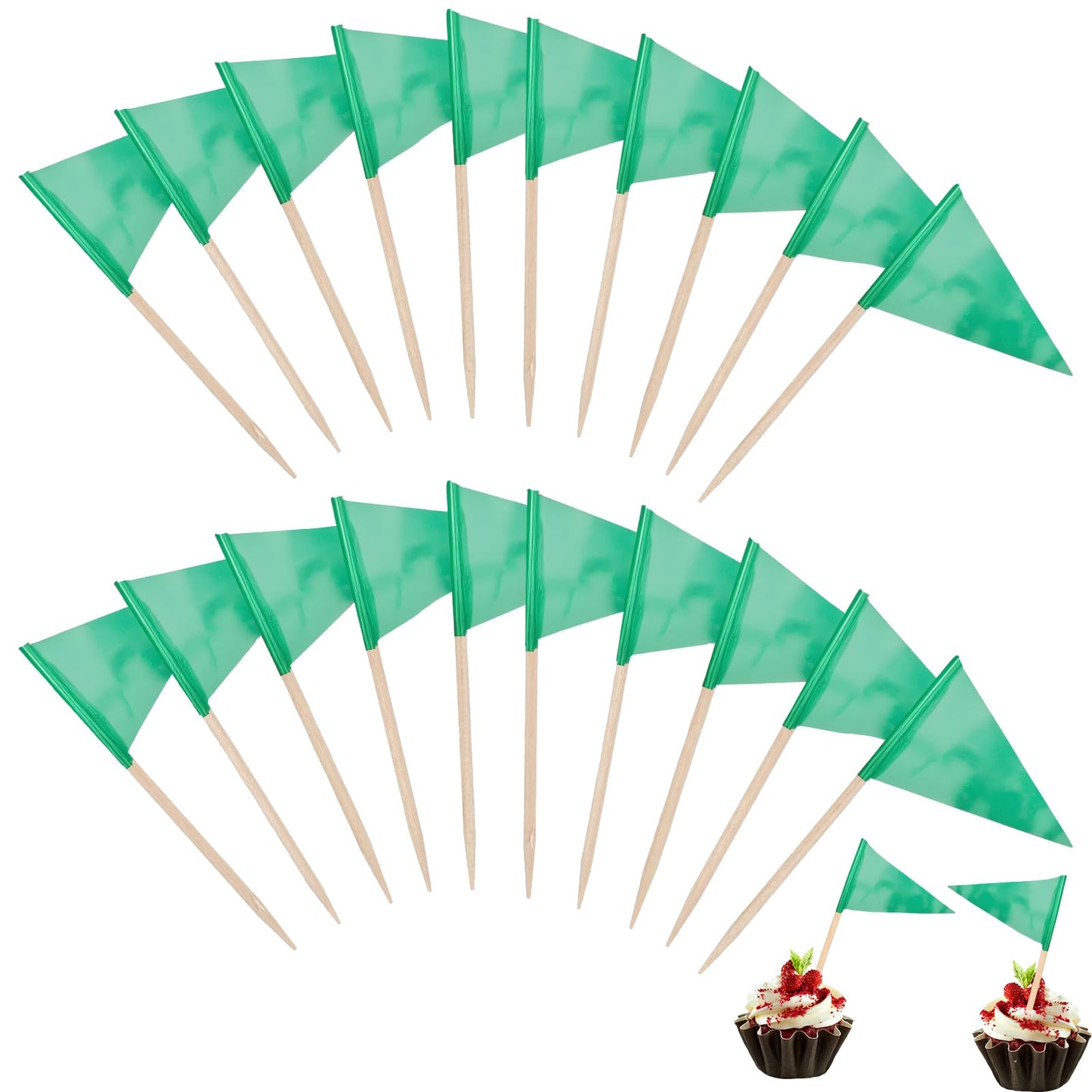 Qianyu Toothpick Flags, 100 Pcs Mini Red Triangle Cupcake Toppers, Green Color, Ideal for Weddings and Parties, Model 597428