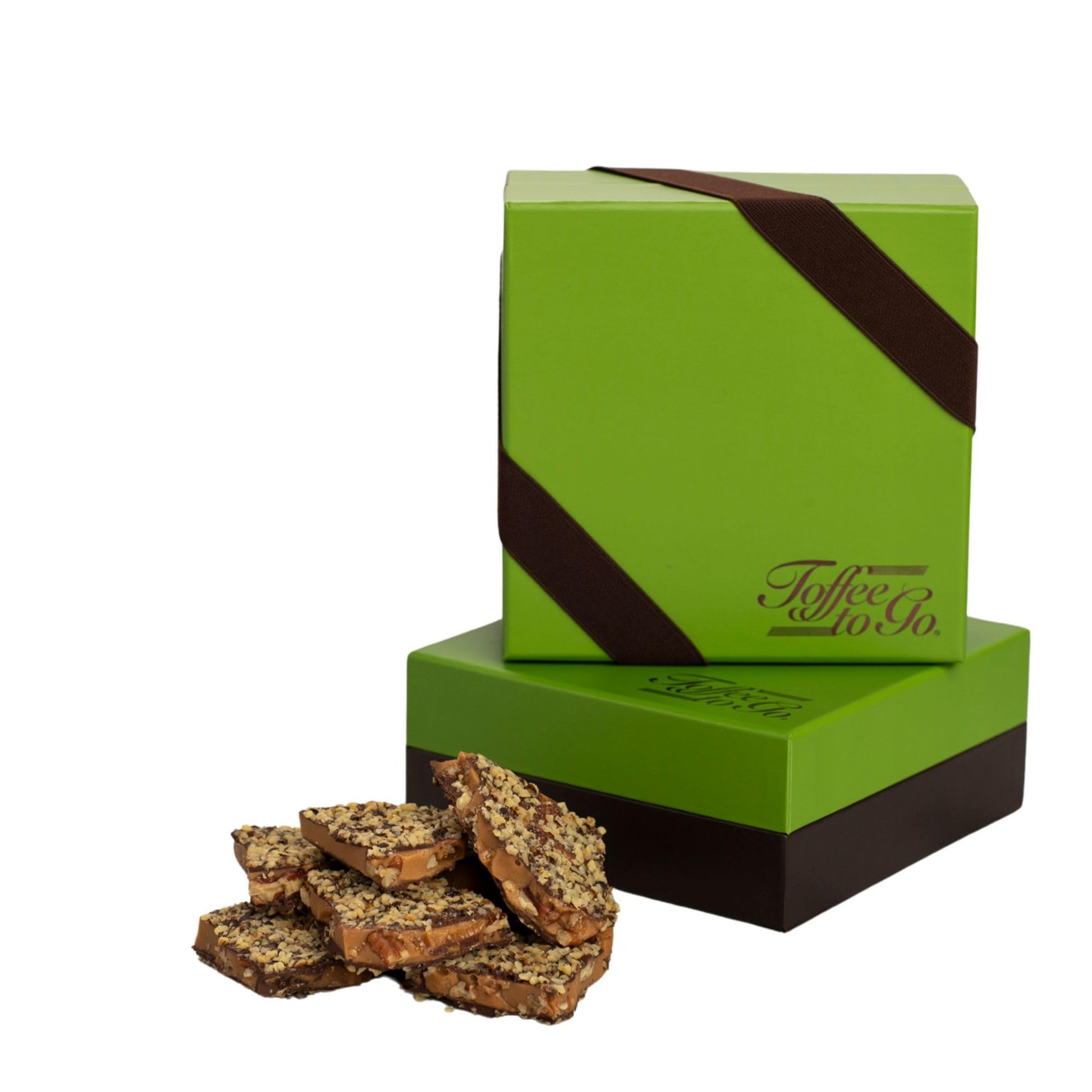 Toffee to Go Dark Chocolate Pecan Toffee 1 lb Signature Green Gift Box | Hand Crafted | Gluten Free | Kosher Certified | No Adde