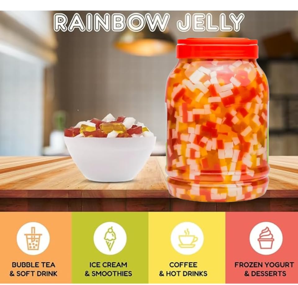 Darong Coconut Jelly Topping Nata De Coco For Bubble Tea 8.4 Lb | Rainbow Jelly | For Boba Tea, Smoothies, Slushes, Desserts | 8