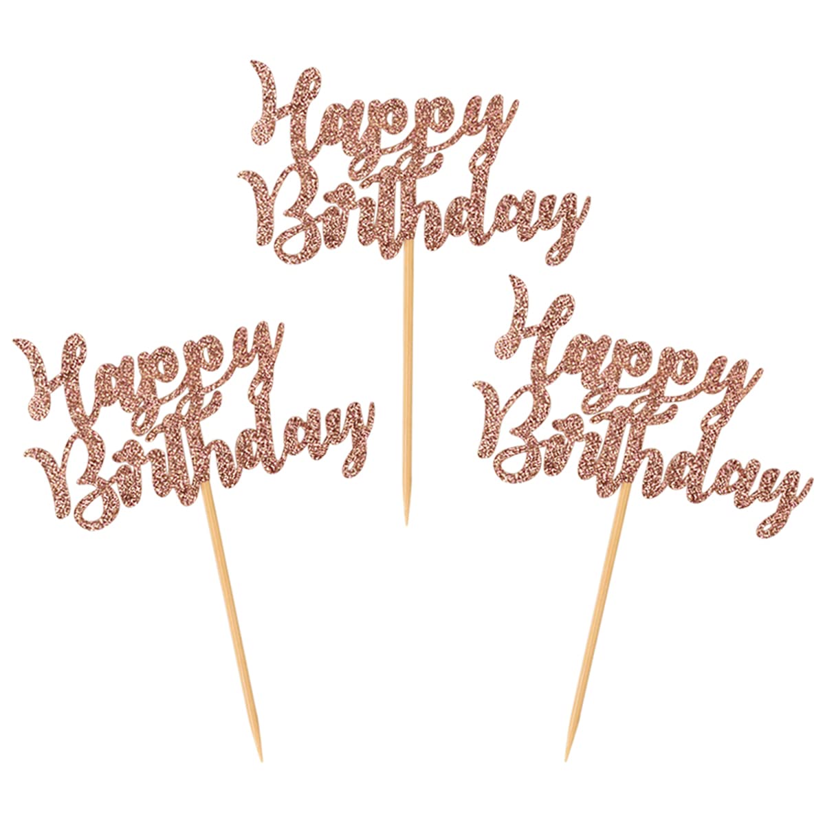 Donoter 24 Pcs Rose Gold Happy Birthday Cupcake Toppers Cake Picks For Birthday Party Decoration Supplies