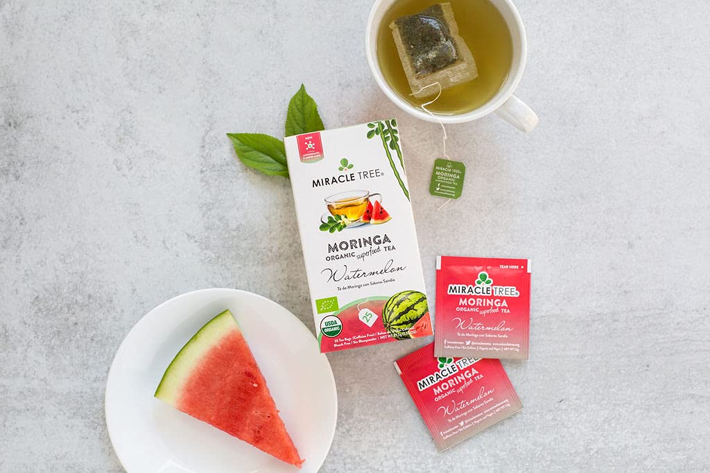 Tree Organic Moringa Superfood Tea - 25 Sealed Bags, Watermelon Flavor, 6 Count, Vegan, Gluten-Free, Caffeine-Free