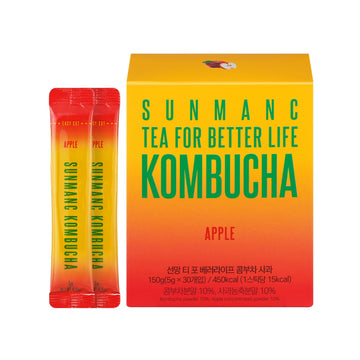 SUNMANC Kombucha Powdered Drink Mix, Sparkling Probiotic, 5.29 oz, Low Calories, Sugar 0g, Low Caffeine, Apple Flavor