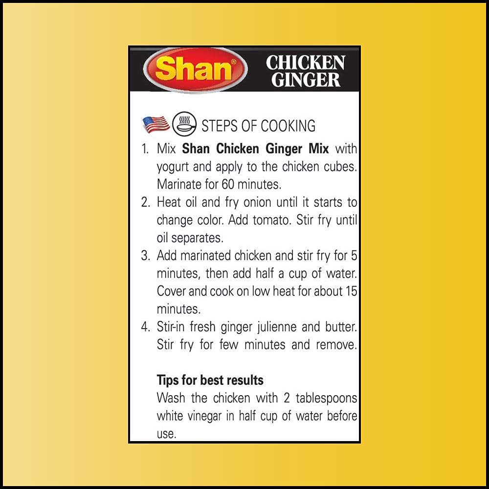 Shan Chicken Ginger Recipe & Seasoning Mix 1.76 Oz (50G) - Spice Powder For Tender Chicken In Ginger Sauce - Perfect For Chicken