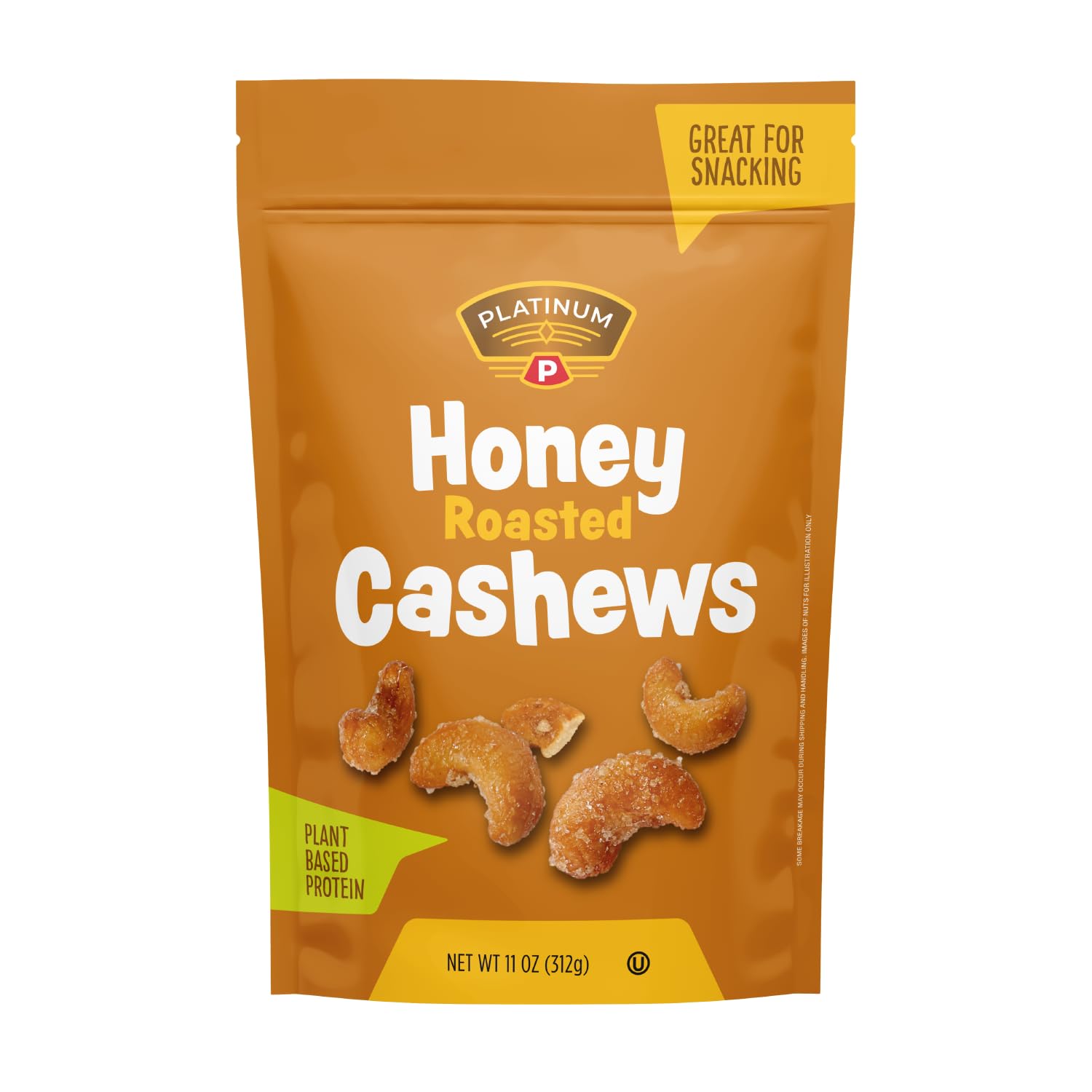 Platinum Honey Roasted Cashews - Sweet Gourmet Snack, 11 oz Resealable Pouch, Individual Snack Packs, Kosher