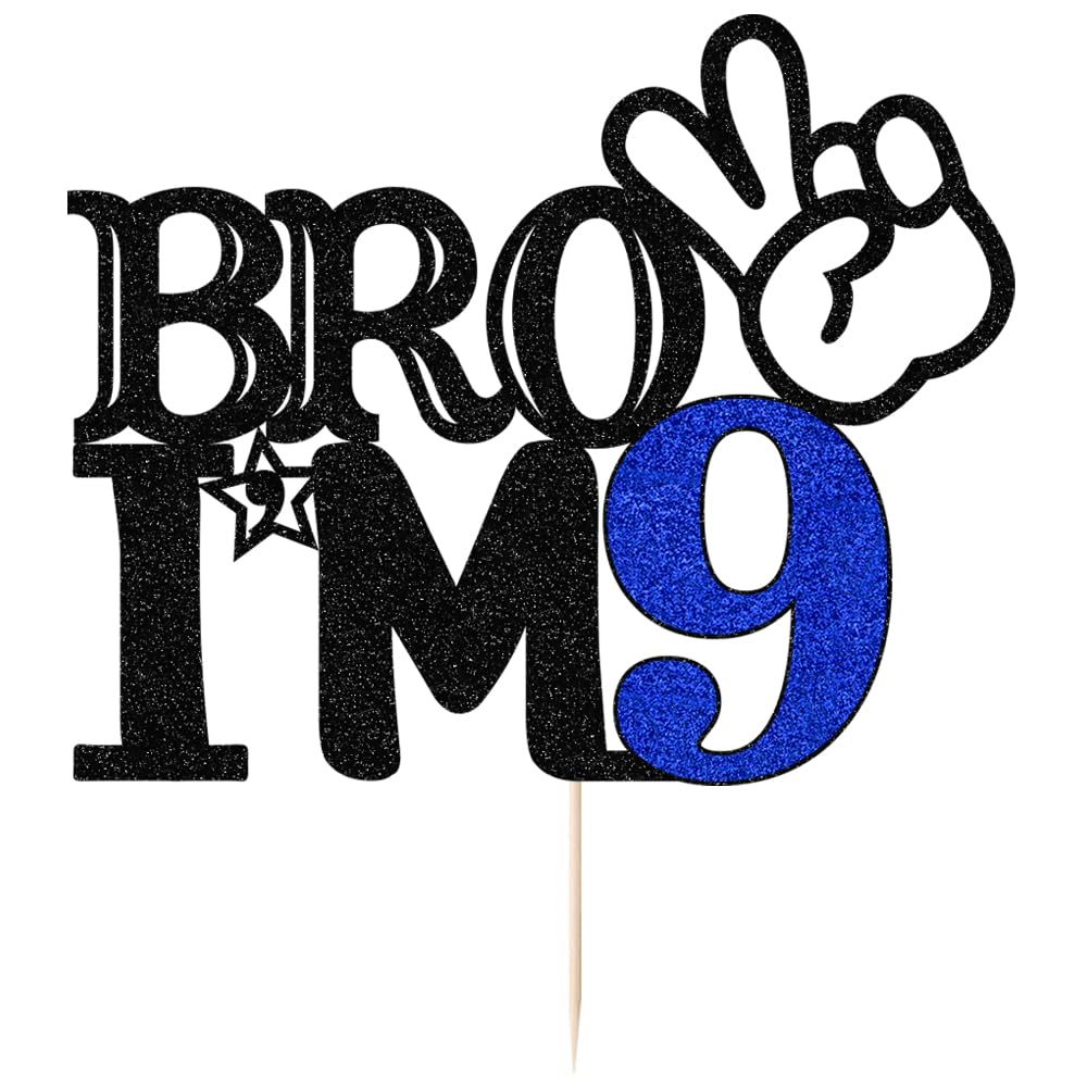 Bro I'M 9 Cake Topper- 9Th Birthday Cake Picks, Officially Teenager Cake Topper, Boy 9Th Birthday Cake Decorations - 9 Years Old