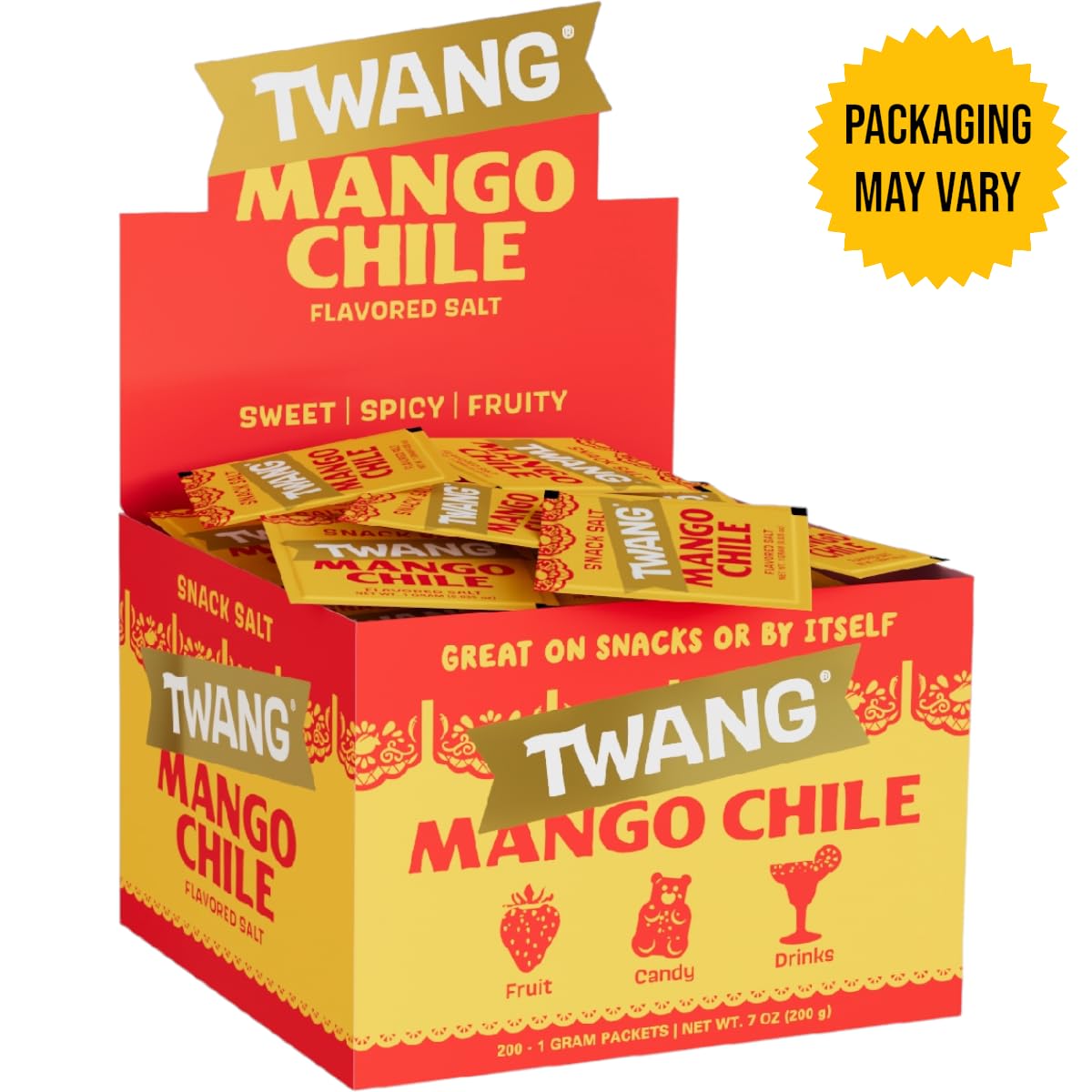 Twang Twangerz Snack Topping, Mango Chile, 1 Gram Packets, Pack of 200