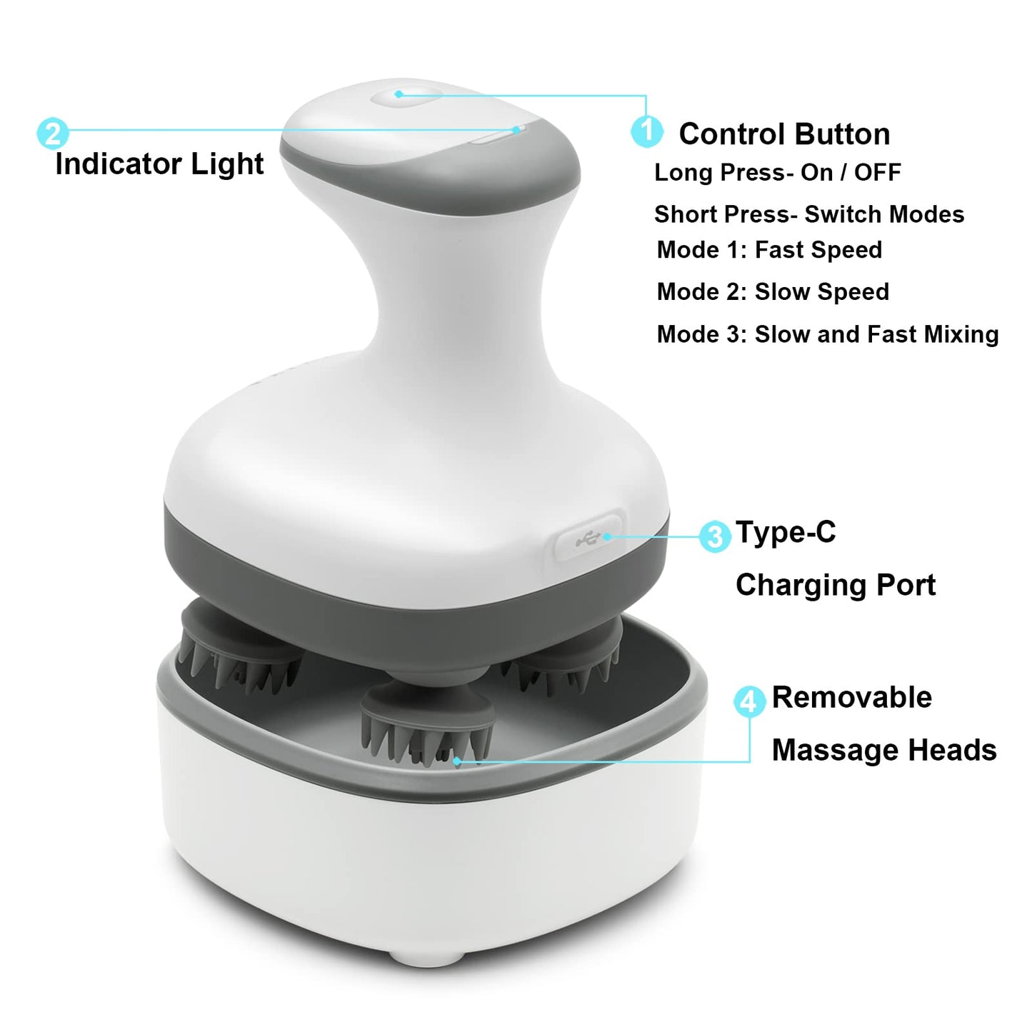 Viviya Electric Scalp Massager, Portable Rechargeable Head Massager With 8 Removable Massage Claws, Waterproof Handheld Hair Sca