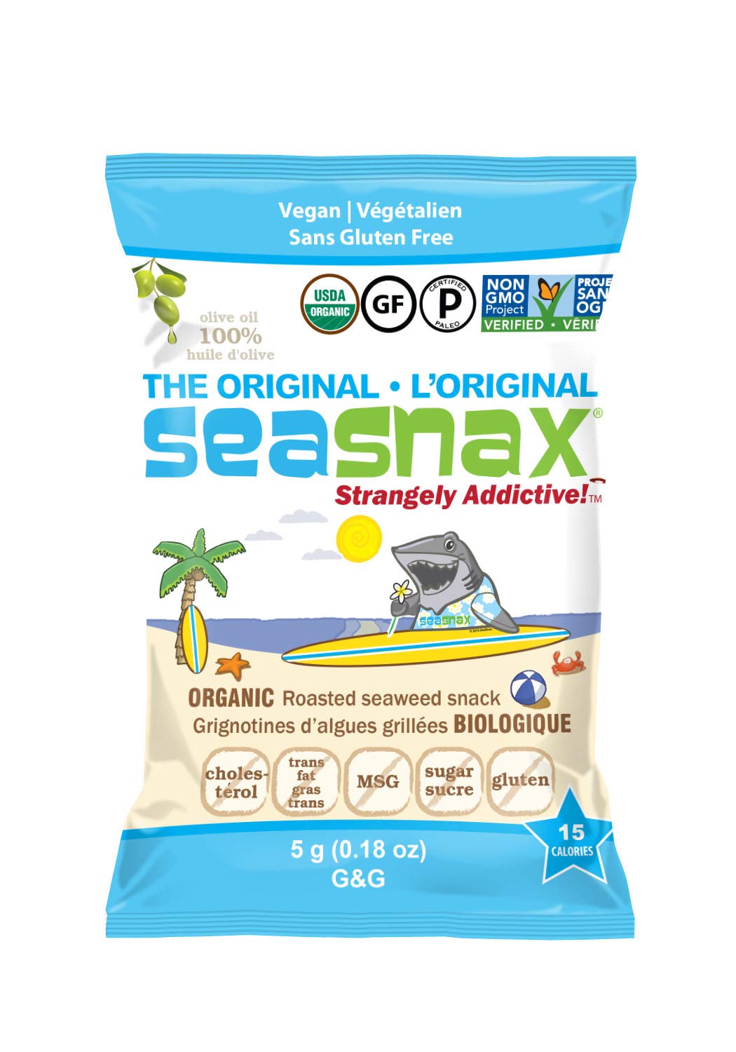 SeaSnax Organic Roasted Seaweed Snack, Original, 0.18 Ounce, Pack of 72