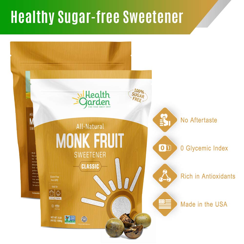 Health Garden Monk Fruit Sweetener, Classic - Non GMO - Gluten Free - Sugar Substitute - Kosher - Keto Friendly (9.75 Pounds (1