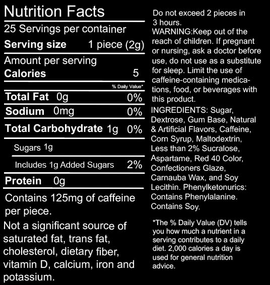 Maax Caffeine Energy Gum | Cinnamon Flavor | 125mg Caffeine per Piece | 125 Total Pieces | 25 Count (Pack of 5)