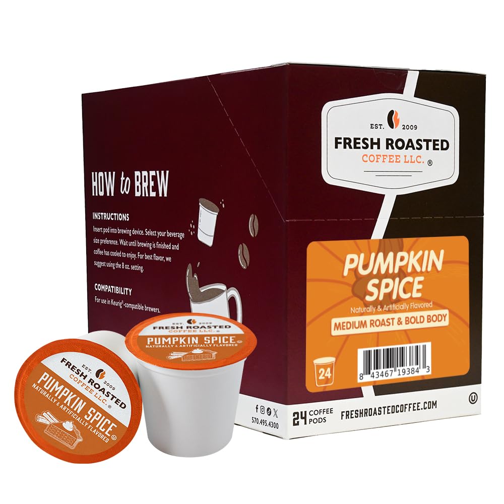 Fresh Roasted Coffee Pumpkin Spice Flavored K-Cup Compatible Coffee Pods 24 Count