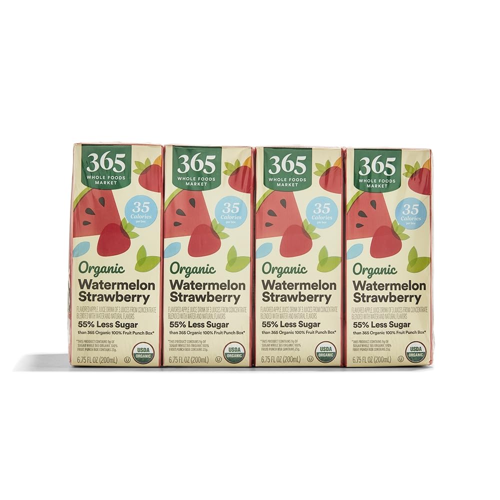 365 by Whole Foods Market, Box Juice Reduced Sugar Watermelon Strawberry Organic, 6.75 Fl Oz, 8 Pack