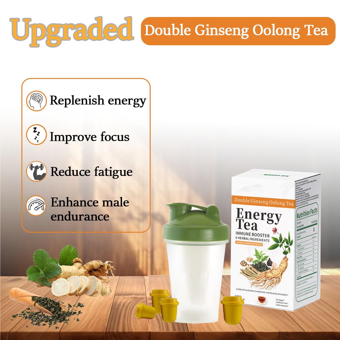 Energy Tea Immune Booster Ginseng Tea, Ginseng Oolong Tea With Sports Water Bottle, Natural Ingredients, Boosts Energy, 3-Second