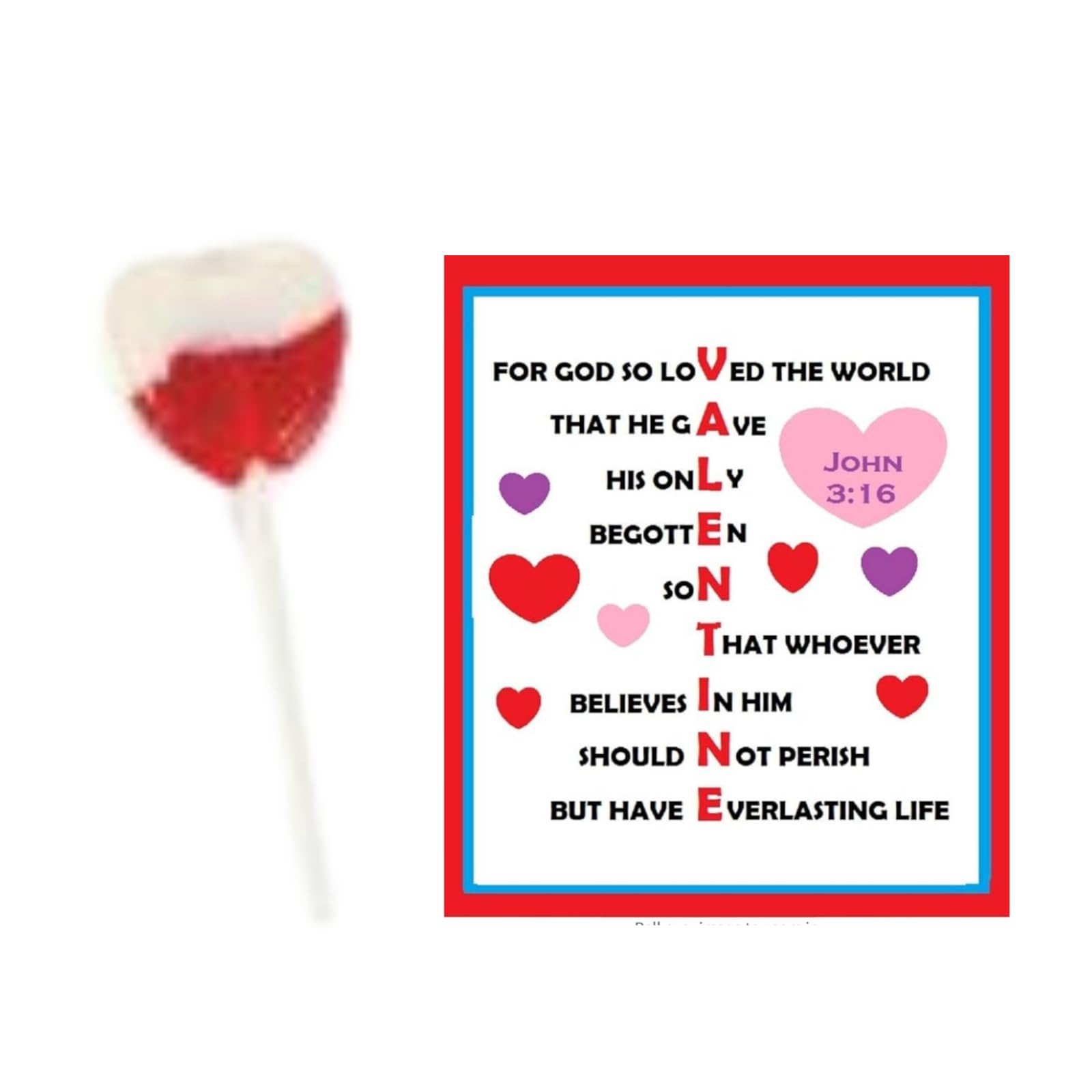 Bible Verse John 3:16 Religious Valentine Exchange Candy And Cards With Heart Lollipops Suckers Candy, Classroom Bulk 32 Count