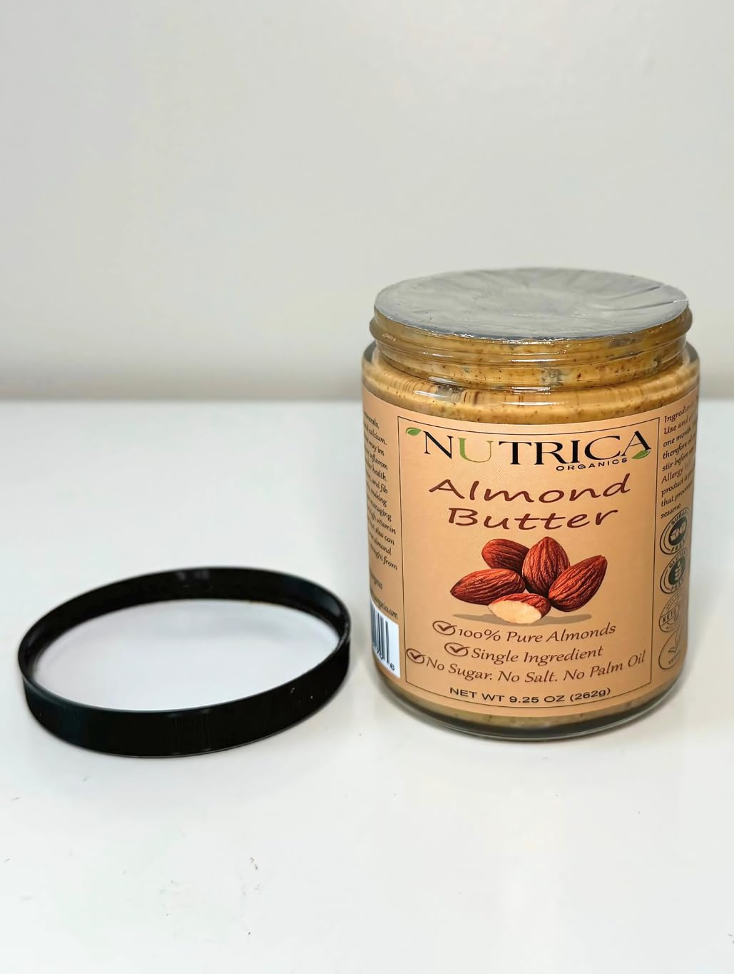 Nutrica Organics Almond Butter, Single Ingredient, No Additives, Vegan, 18.5 Ounce (Pack of 2)